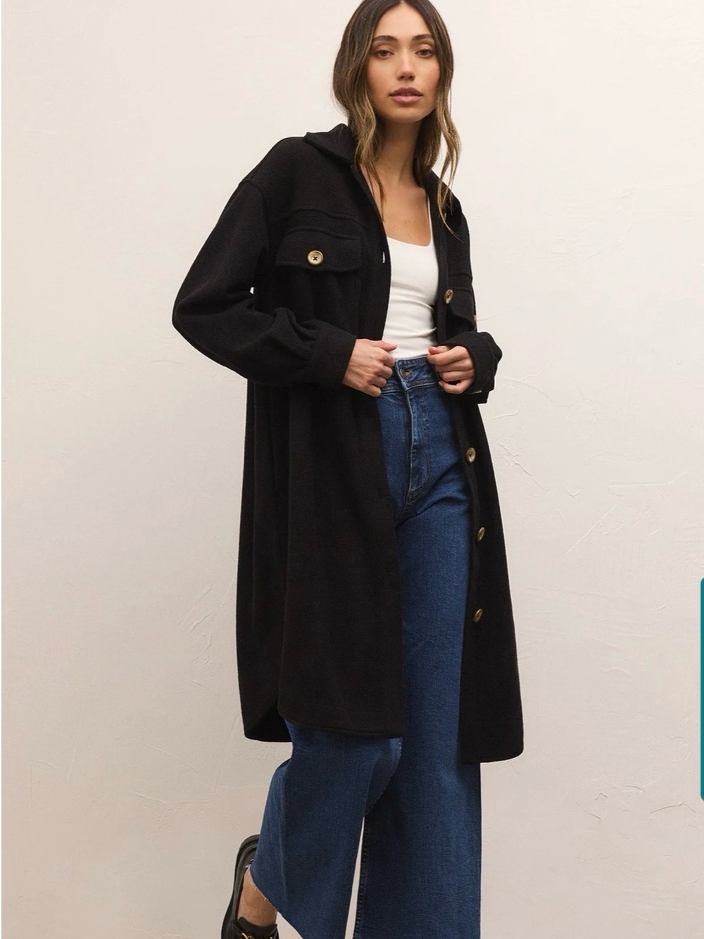 Z Supply Black Long Button-Front Shacket